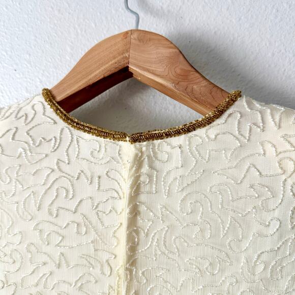 Vintage Night Vogue Cream Silk Beaded Gold Ornate Dress Women’s Size Medium - Picture 9 of 15
